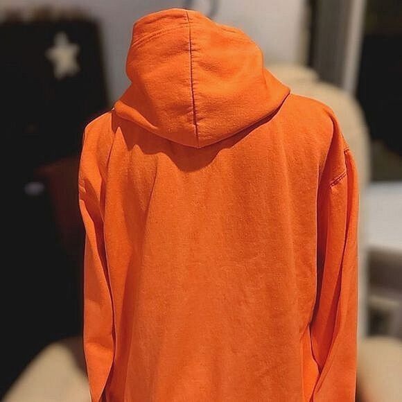 Vtg 80s fluorescent orange zip up hoodie - Picture 2 of 9